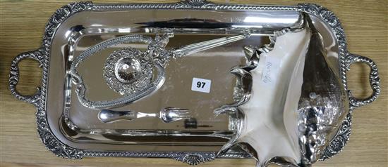 A plated tray, a silver strainer, etc